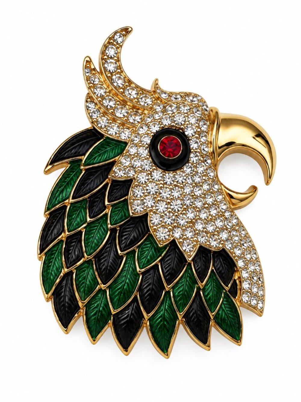 D'Orlan Vintage 1980s Parrot Brooch Rhinestone Enamel Maximalist Signed